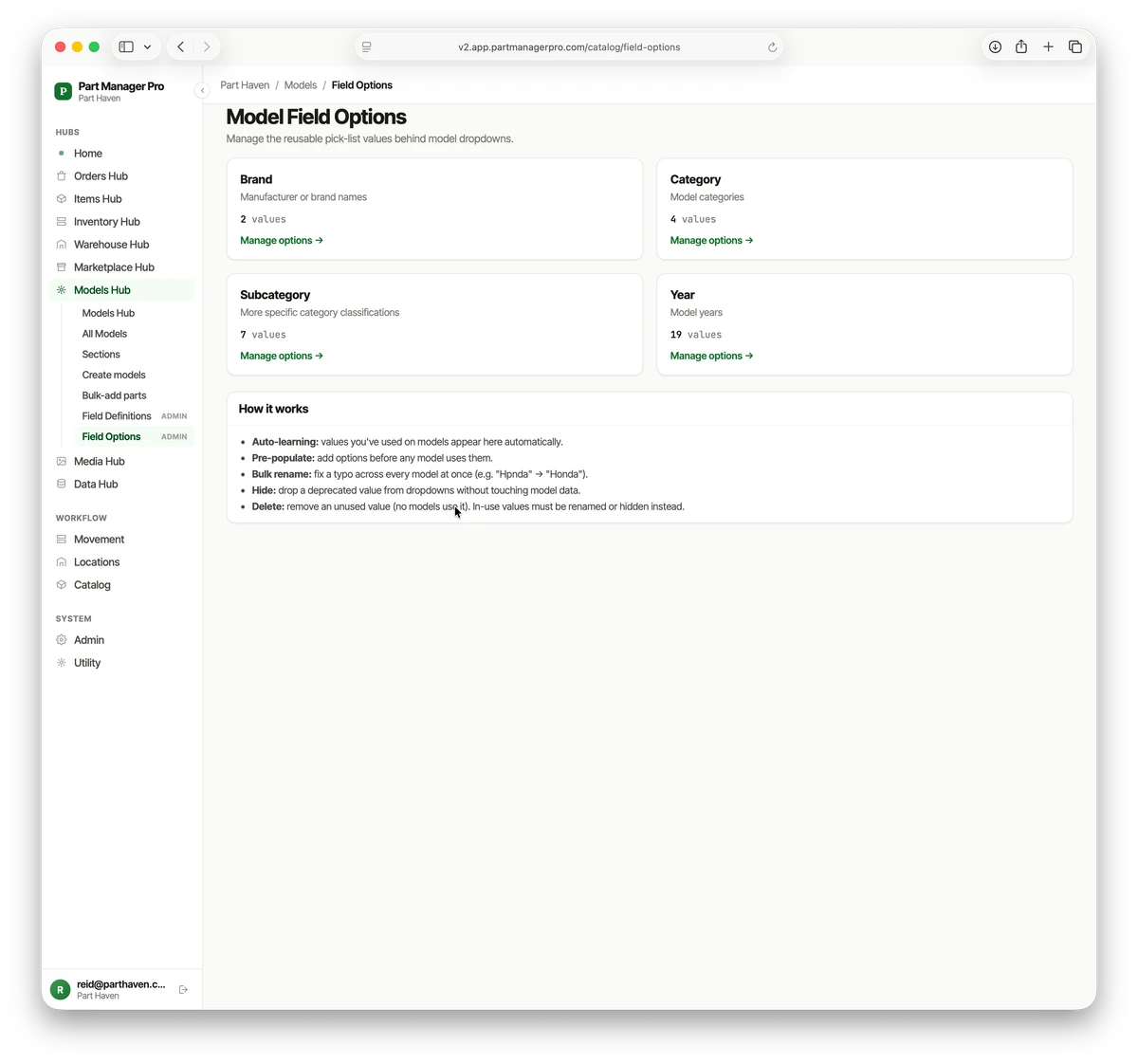 PMP's Model Field Options, reusable pick-list values behind model dropdowns