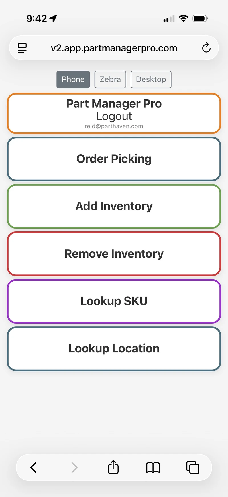 PMP handheld app home screen
