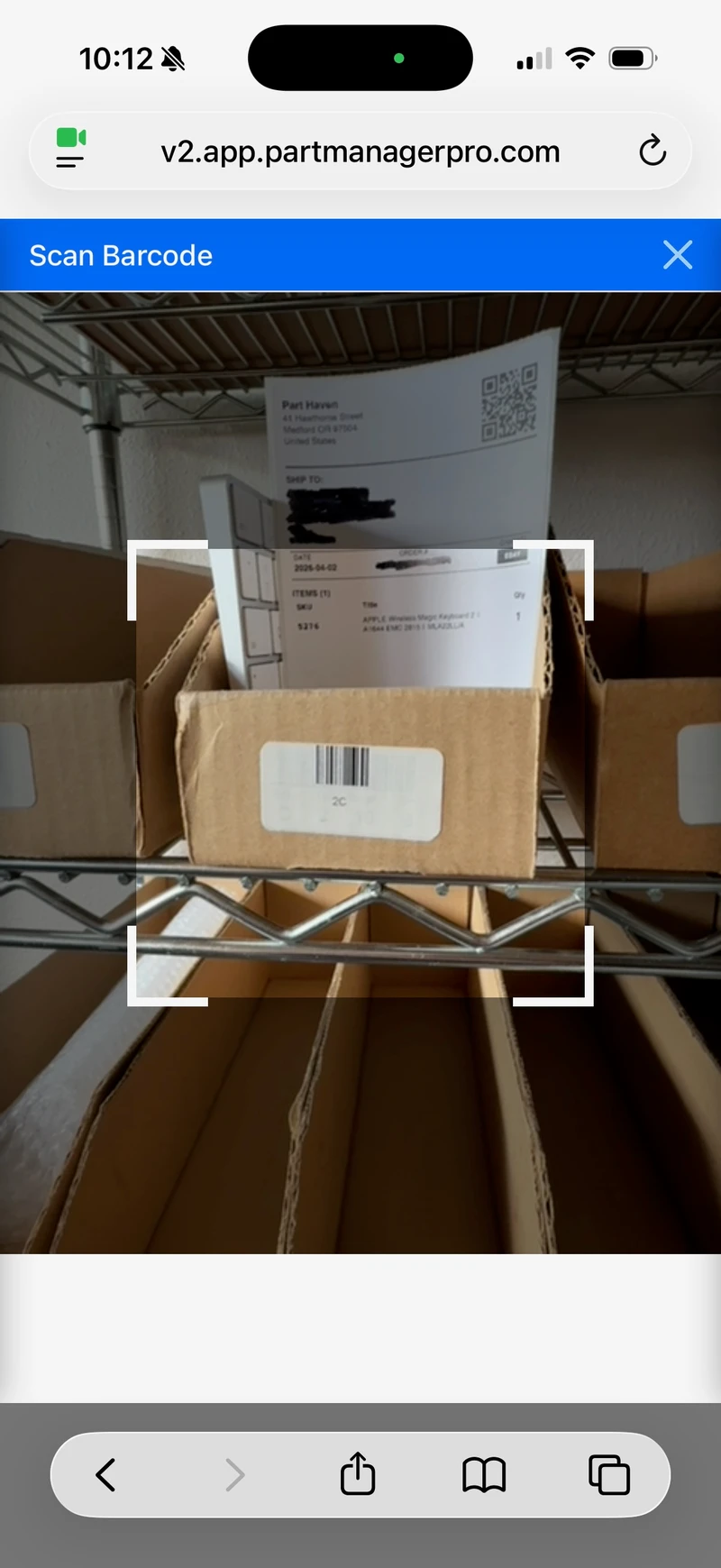 Scanning the cart bin barcode