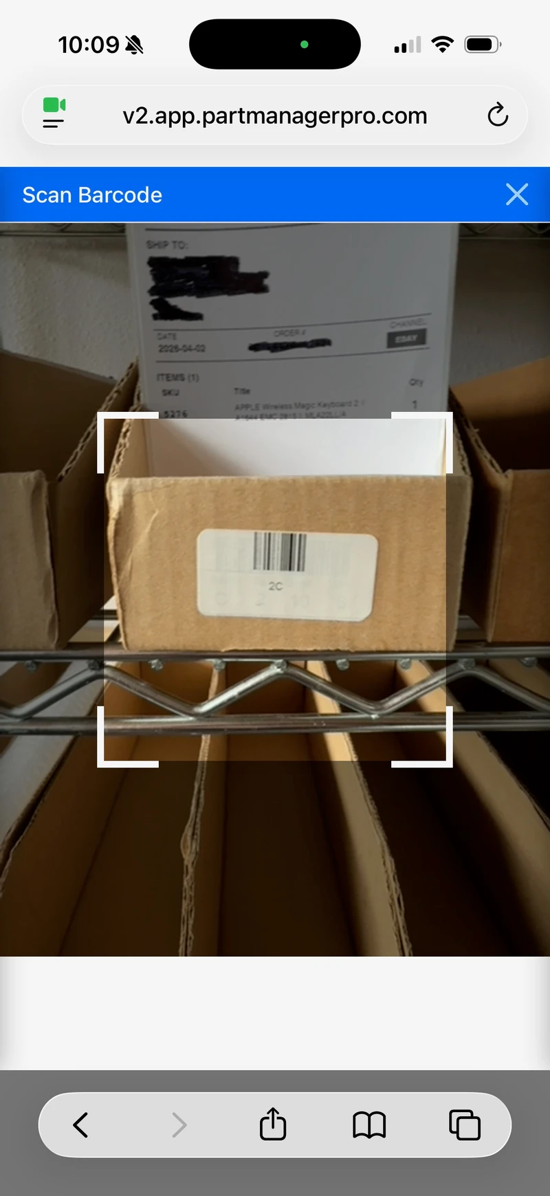 Cart loaded with multiple orders, each bound to its own bin